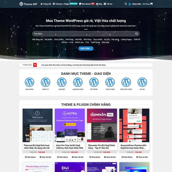 Theme WordPress web mua bán theme, plugin 02
